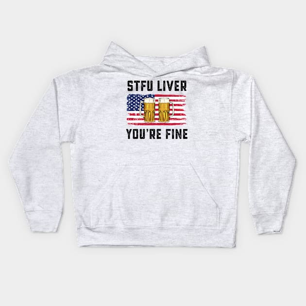 Funny Beer July 4th Gift USA Flag Fourth of July Kids Hoodie by qwertydesigns